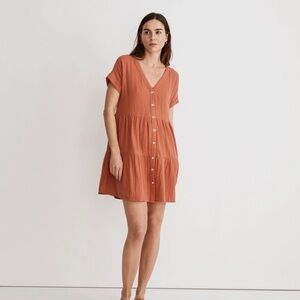 Madewell light spun cuff-sleeve button front tiered mini dress